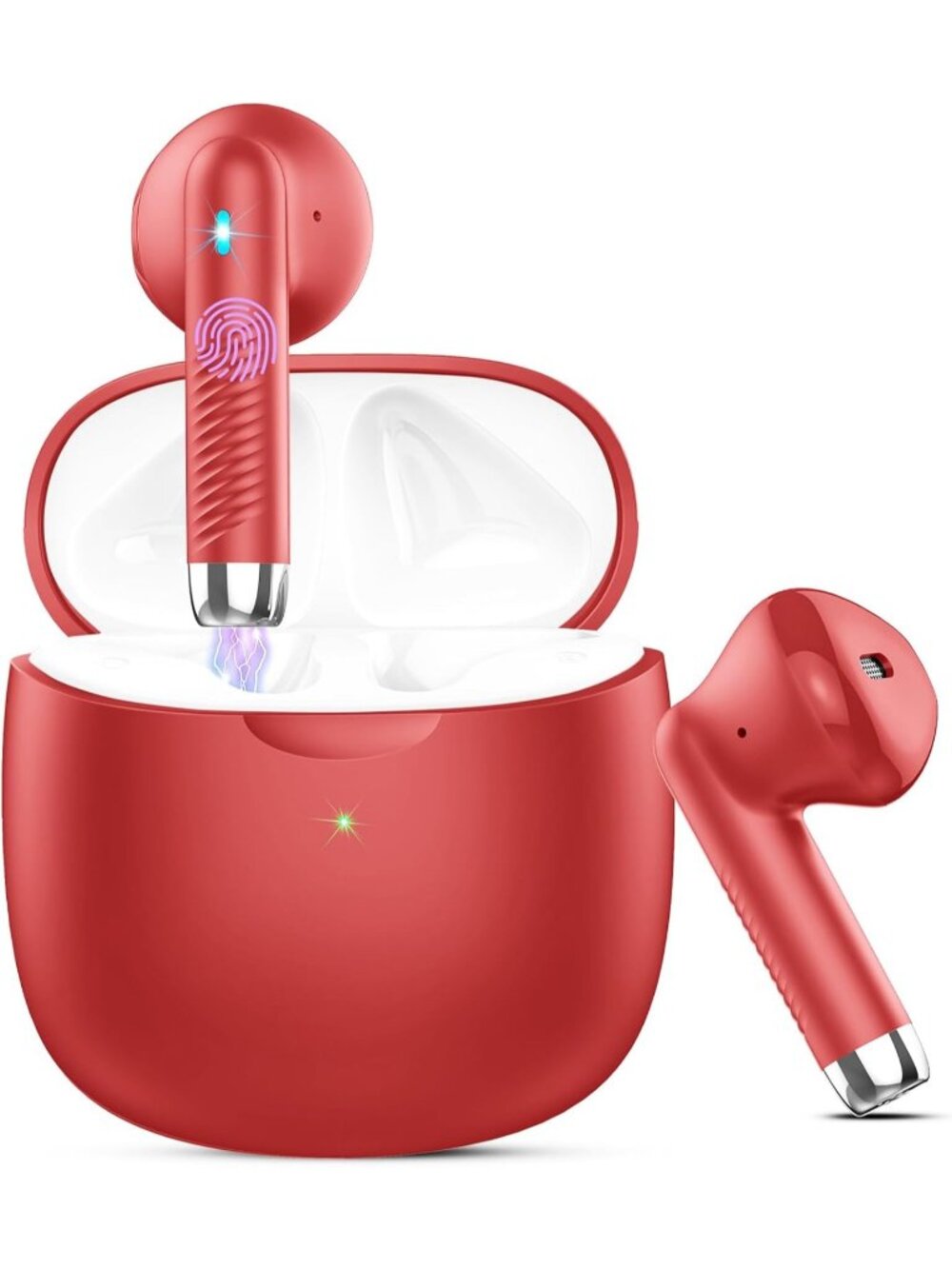 Wireless Glossy Red Stereo Bass Ear Noise Cancelling Mic 32H Bluetooth Earbud